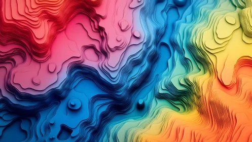 Multilayered topographic gradient forms create vivid chromatic depth