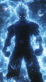 Cosmic stormwalker ignites the void in crackling blue fury