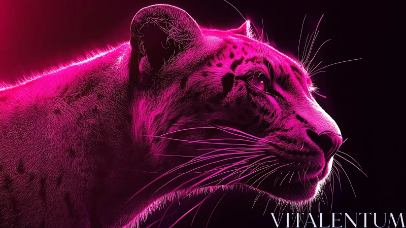 Neon pink leopard profile glows against a deep black void