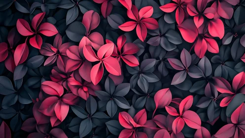 Velvet petals drift like ruby sparks over midnight leaves