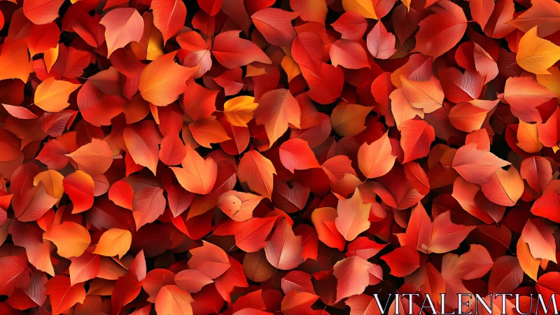 Autumn foliage pattern with layered red and orange leaves.
