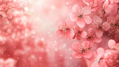Cherry Blossom Composition with Volumetric Lighting and Soft Focus Bokeh.