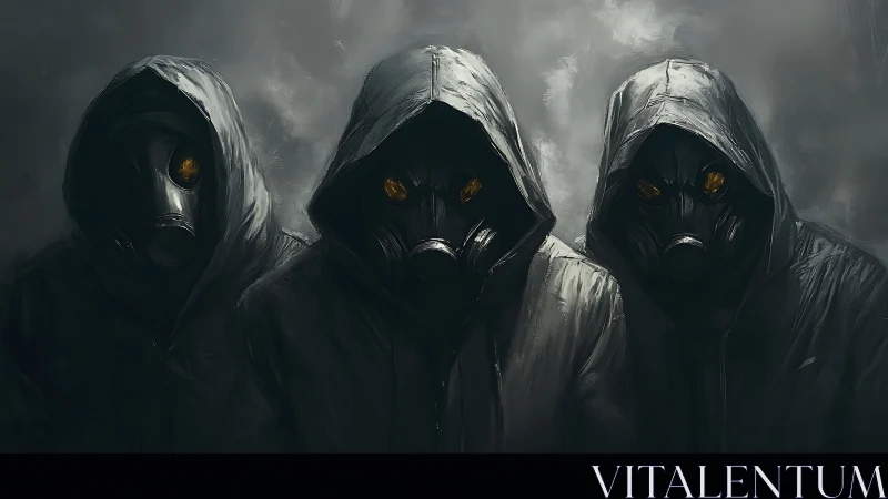 Digital painting of hooded gas-masked figures in toxic haze.