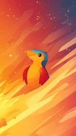 Stylized fire creature in abstract orange and magenta inferno