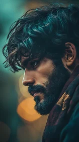 Thoughtful bearded man in soft golden evening lights.