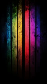 Vertical spectrum bars glow against distressed black wood.