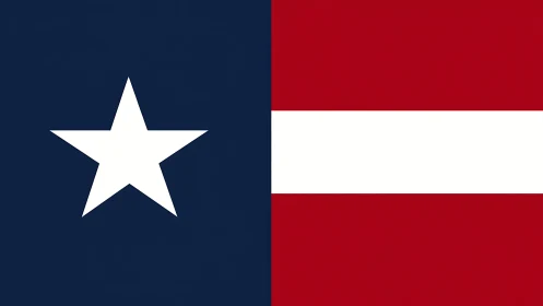 Minimalist flag emblem with white star and red banded field.