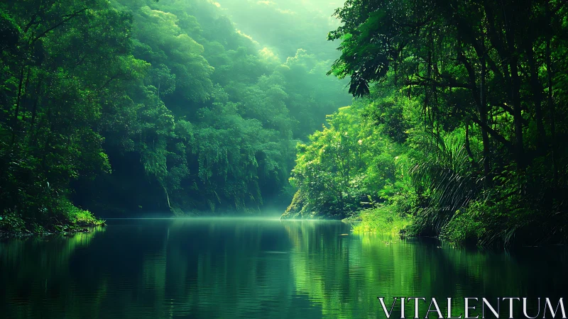 Luminous River Through Primeval Jungle Canopy.