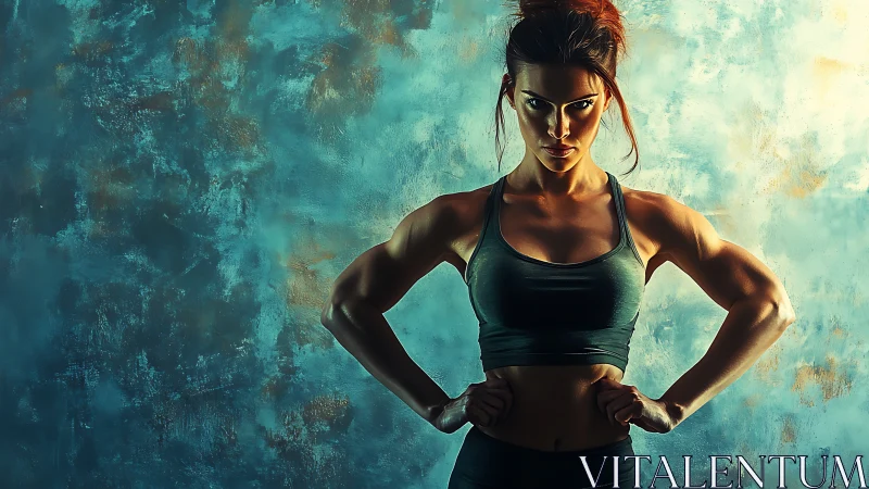 Athletic woman in sportswear posing confidently, dramatic lighting.