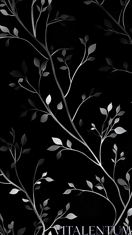Silver vine branches pattern on solid black background.