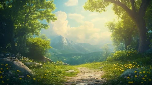 Mountain Valley Trail Through Ancient Forest.