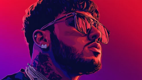 Neon-lit swagger portrait in electric magenta and violet glow.