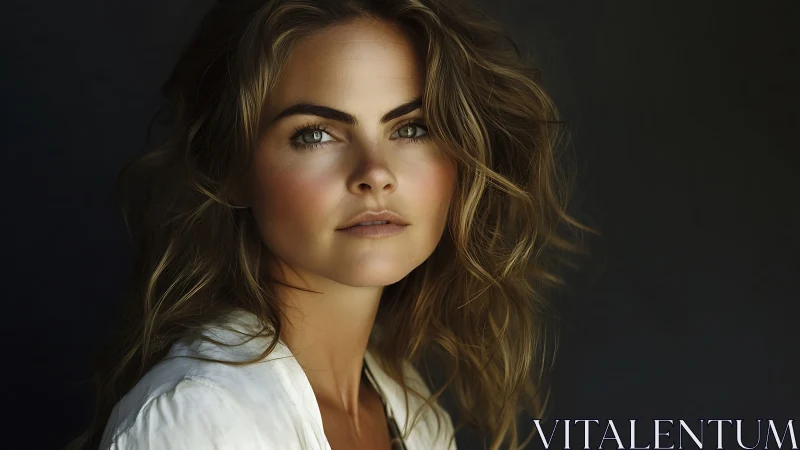 Photorealistic half-length portrait, soft side lighting, dark bokeh