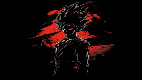 Electric warrior silhouette against wild red energy storm.