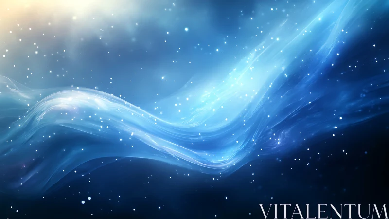 Soft cosmic waves drift through a glowing blue night sky