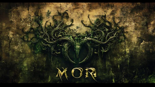 Vineborn antlers coil into a dark forest sigil of MOR.