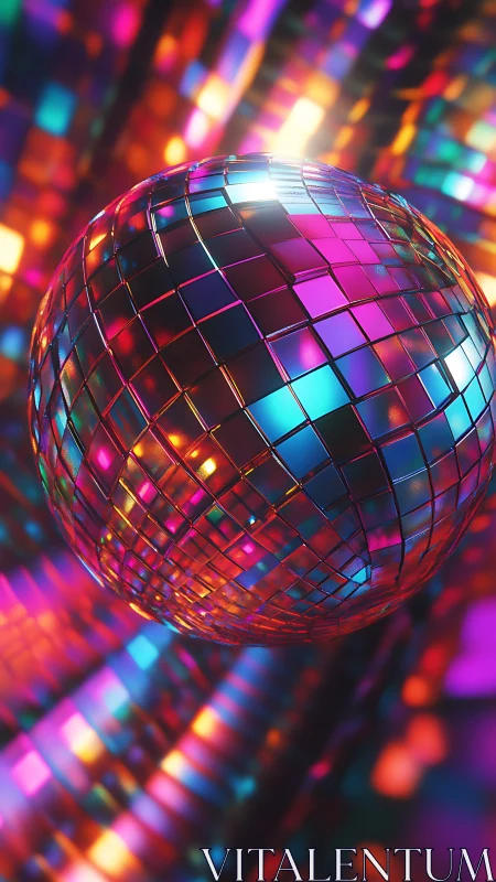 Neon prism disco sphere swirling through chromatic midnight.