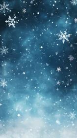 Snowflakes drift over deep blue winter night sky