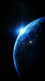 Gentle sunrise over Earth lighting a quiet, starry horizon.