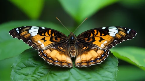 Leaf-top monarch of orange wings and forest whispers.