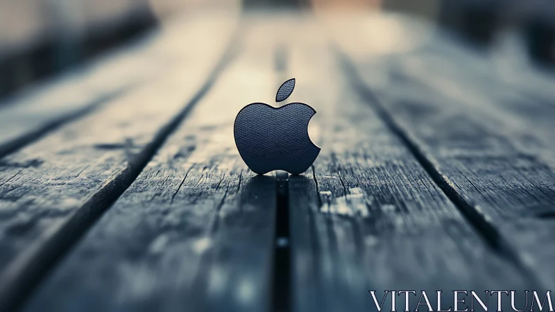 Sleek Apple Logo Rests on Rustic Wooden Planks.