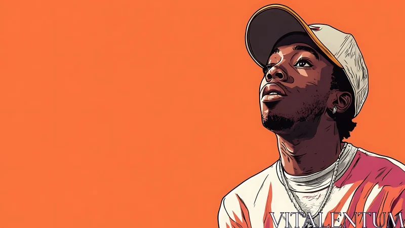 Sunlit gaze on neon orange sky, a quiet storm of style.