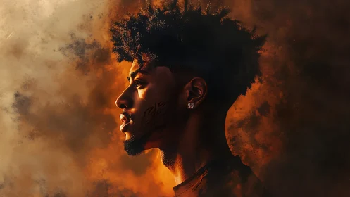 Silhouetted male profile against glowing abstract haze.