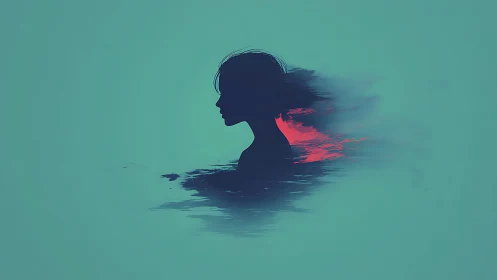 Silhouette portrait dissolves into abstract teal and magenta brushfields