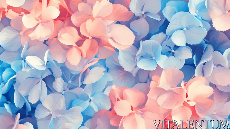 Layered Hydrangea Blooms in Pink and Blue Gradient