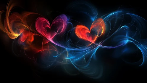 Neon Glowing Hearts with Blue Swirls.