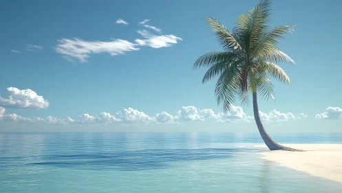 Solitary Palm on Pristine Beach with Turquoise Waters