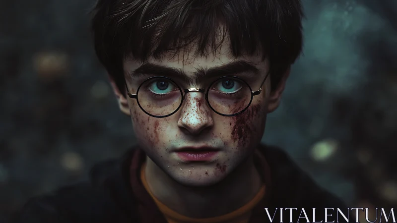 Young hero’s steady gaze after a long, hard battle.