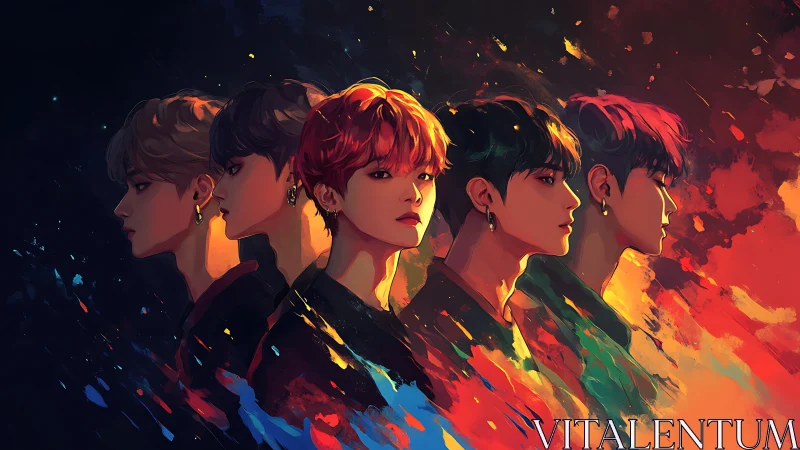 Radiant portraits of five stylish figures in vivid color.