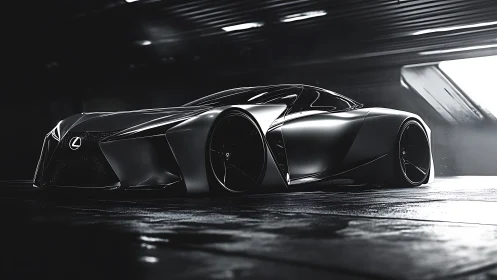 Low-key render of Lexus hypercar with extreme aero sculpting surfaces