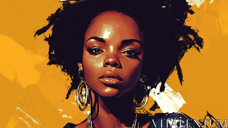 Bold Afro portrait with golden abstract painted backdrop.