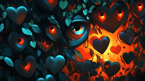 Luminous Eyes and Glowing Hearts: Digital 3D Composition Study