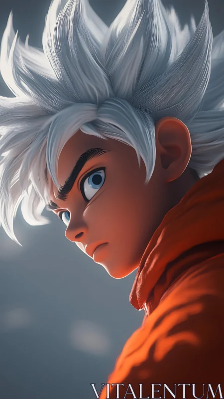Silver‑haired anime warrior glares back in moody side light