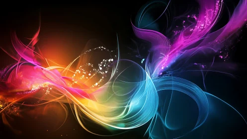 Glowing spectral ribbons swirling across deep black space.