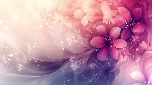 Ethereal Pink Flowers Bloom in Dreamy Digital Landscape