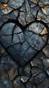 Heart-Shaped Stone Among Cracked Dark Rock.