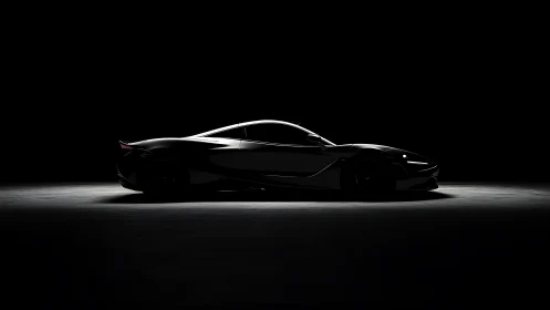 Low key side profile of modern sports car in dark studio