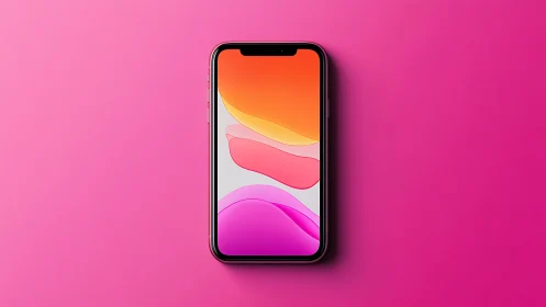 Modern Smartphone with Flowing Gradient Wallpaper on Pink Background