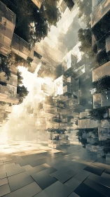 Sunlit glass forest city growing inside a quiet dreamscape.