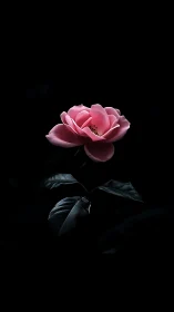 Pink Rose Bloom Against Dark Background.