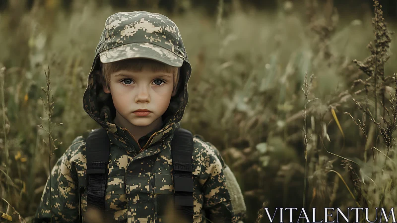 Young Subject in Digital Camouflage Jacket with Tactical Gear. Portrait.