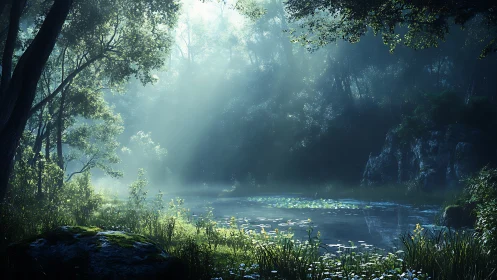 Misty Waterway Through an Ancient Forest Sanctuary