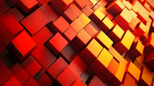 Vibrant red and orange 3D cubes abstract digital background.