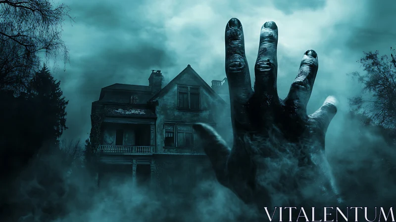Giant spectral hand emerges before decaying haunted mansion