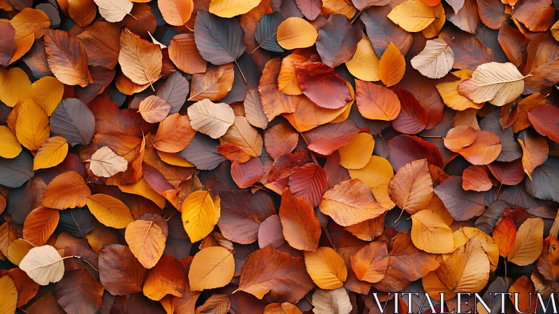 Rustling patchwork of fallen autumn leaves in glowing color.