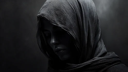 Soft shadows and quiet mystery in a hooded portrait.